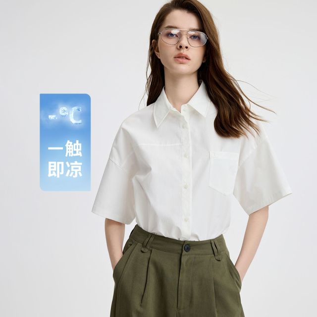 13474306.【凉感】意大利小帆船 春夏轻薄舒适透气宽松短衬女士衬衫外套