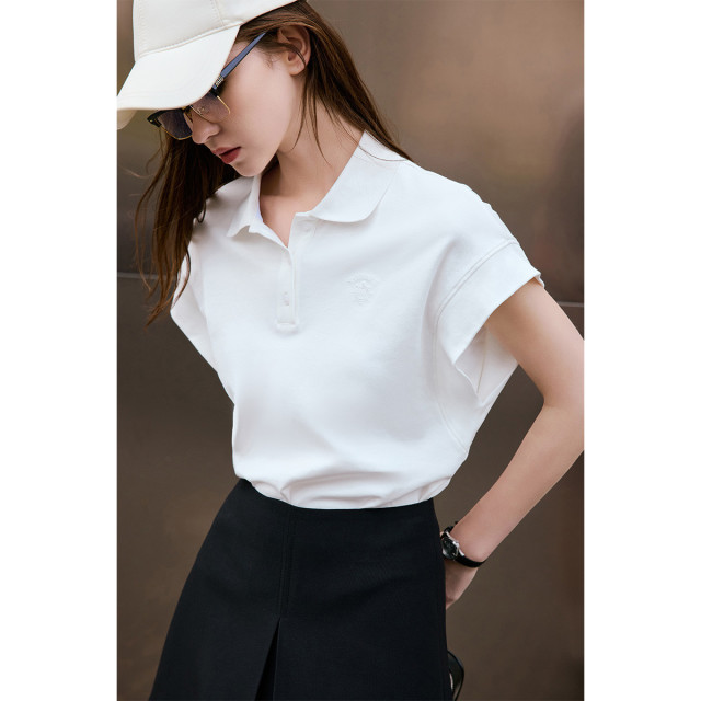 13474332.【纯棉】意大利小帆船 宽松显瘦短袖翻领T恤女士净色polo衫