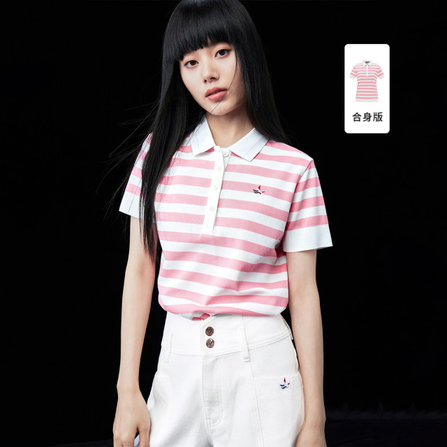 13474323.【条纹polo衫女】意大利小帆船春夏弹力透气女士短T