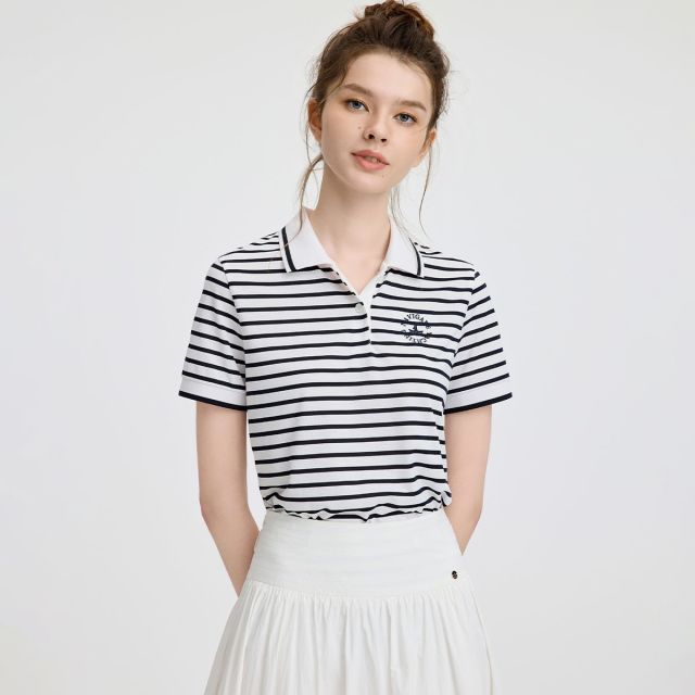 13474309.意大利小帆船 春夏休闲条纹短袖T恤女士休闲polo衫