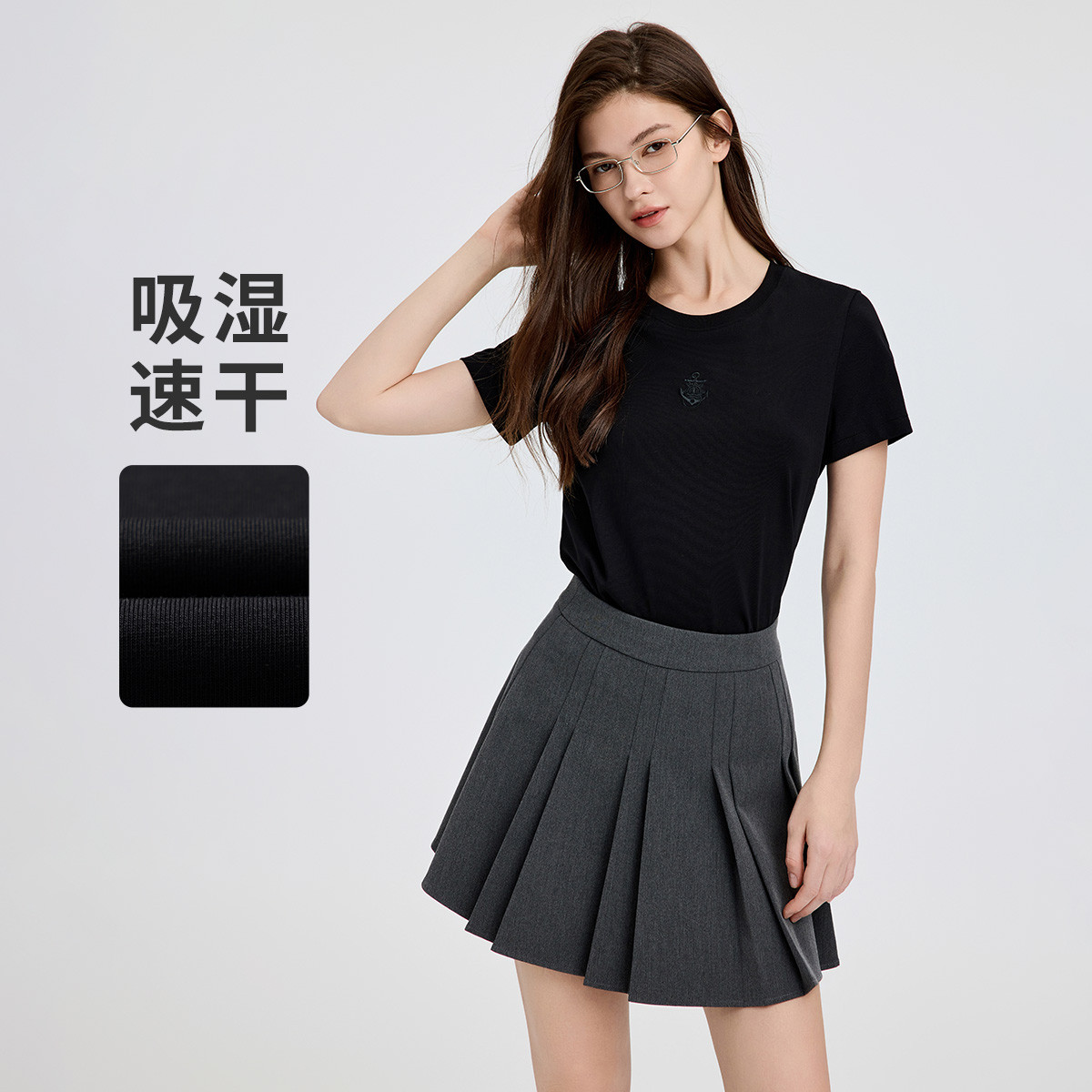 13474331.【抑菌透气】意大利小帆船春夏百搭正肩T恤女士短袖圆领内搭