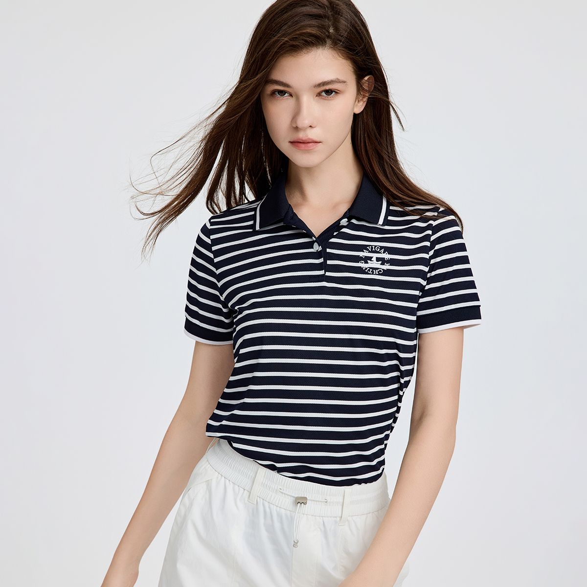 13474309.意大利小帆船 春夏休闲条纹短袖T恤女士休闲polo衫