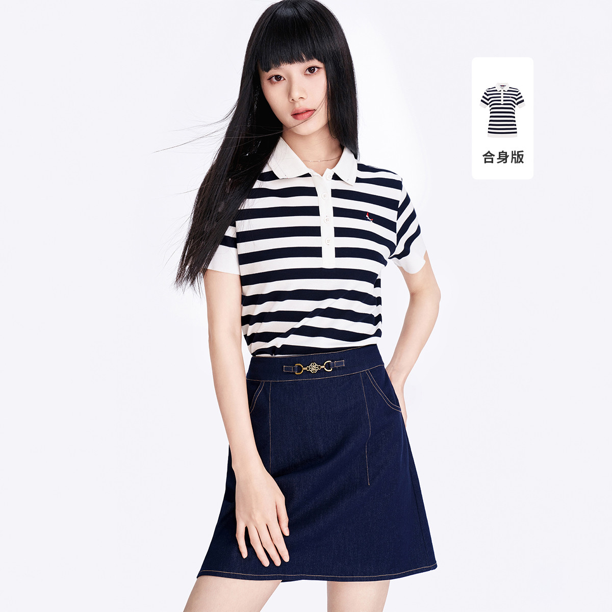 13474323.【条纹polo衫女】意大利小帆船春夏弹力透气女士短T