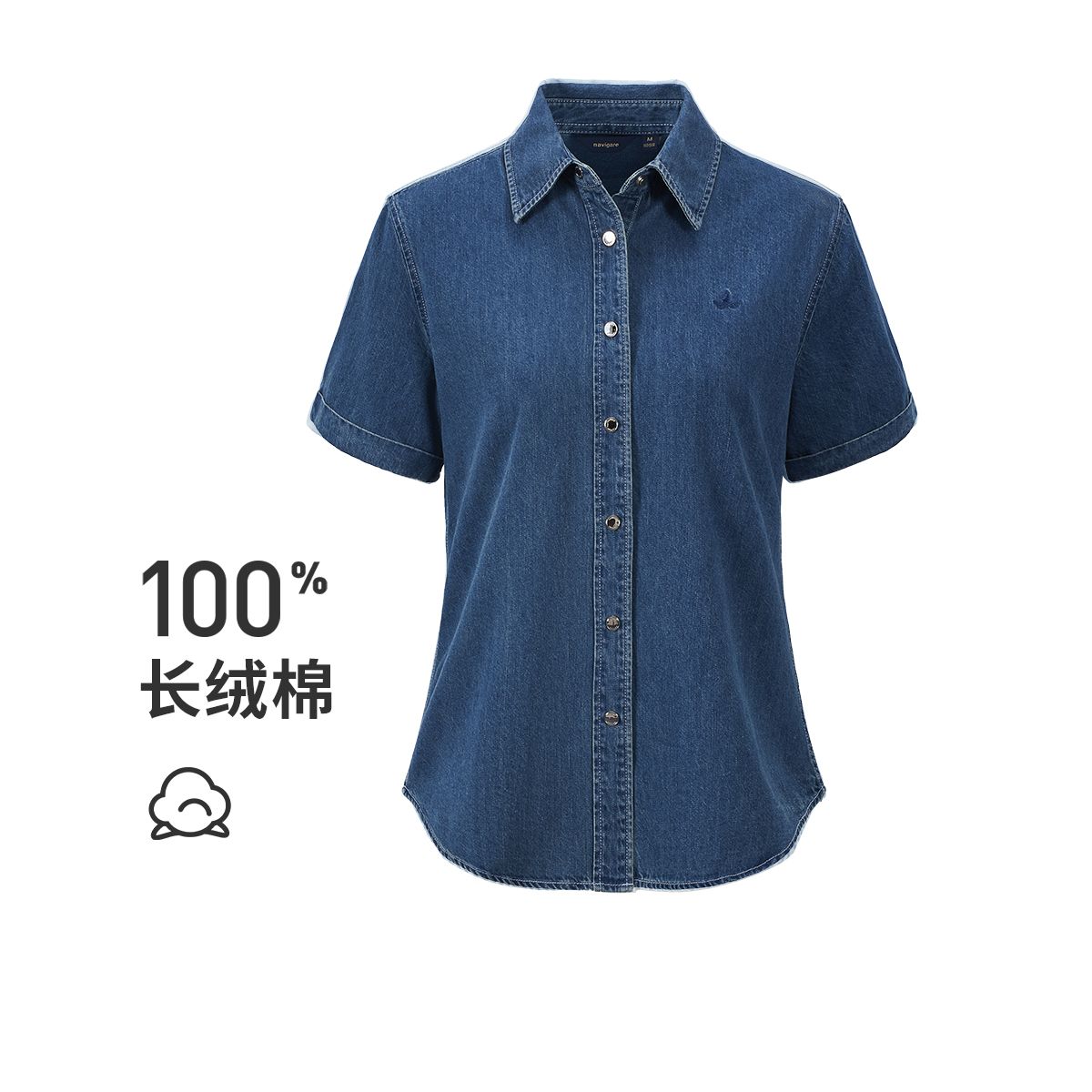13474302.【纯棉】意大利小帆船 复古显瘦短袖按扣衬衣女士牛仔衬衫外套
