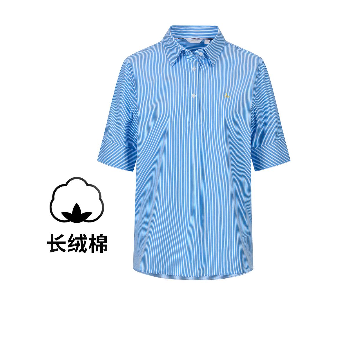 13474292.意大利小帆船 春夏开叉下摆休闲宽松拼接袖口女士短袖条纹衬衫