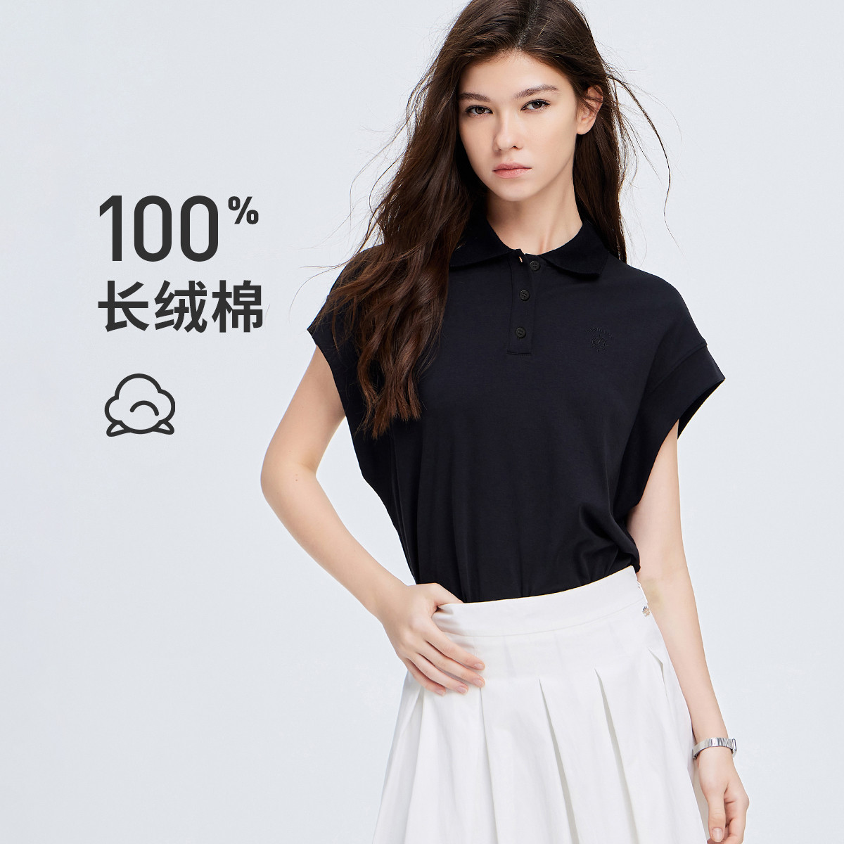 13474332.【纯棉】意大利小帆船 宽松显瘦短袖翻领T恤女士净色polo衫