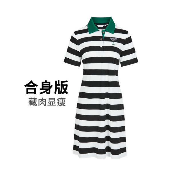13485086.【运动休闲】意大利小帆船弹力透气舒适条纹拼接polo连衣裙女