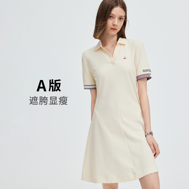 13485059.意大利小帆船 春夏透气百搭运动裙子女士polo拼接连衣裙