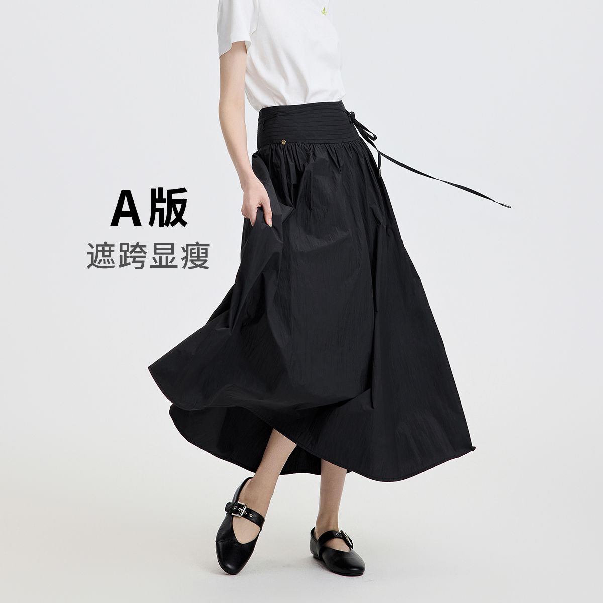 13485082.意大利小帆船 春夏宽松弹力休闲A字半裙女士显瘦半截裙