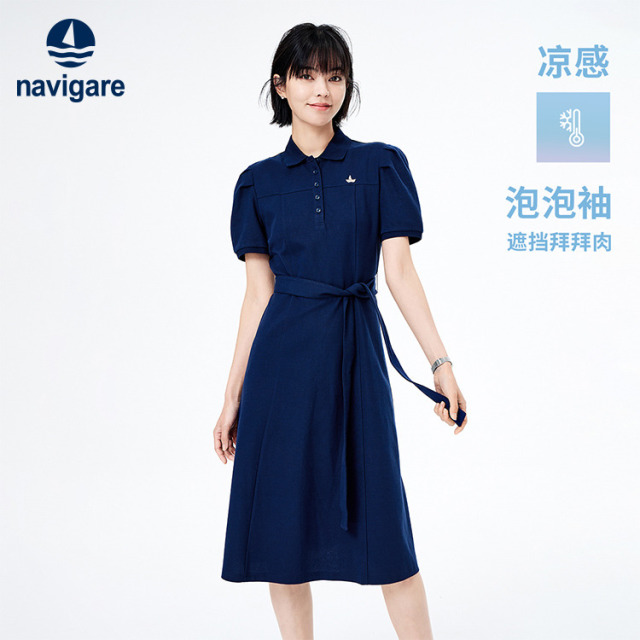 13485068.【凉感】意大利小帆船 春夏优雅百搭显瘦女士polo连衣裙