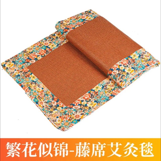 13473722.【精选3年陈艾】凉席艾草毯藤席艾灸双面亚麻冰垫艾绒毯150*60cm