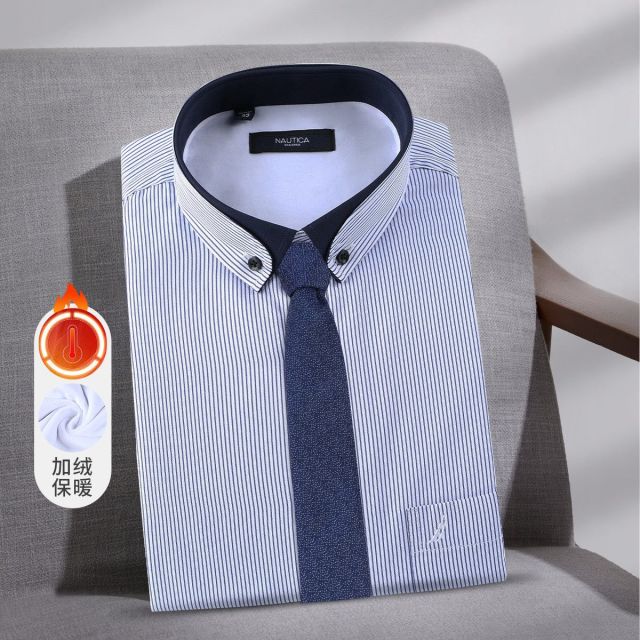 11641129.Nautica Tailored秋冬加绒男士长袖商务正装衬衫衬衣加绒衬衫