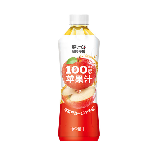 12667595.【1L大瓶分享装】轻上100%果汁苹果汁整箱装红富士果汁0脂肪解腻饮料1L*2瓶/4瓶
