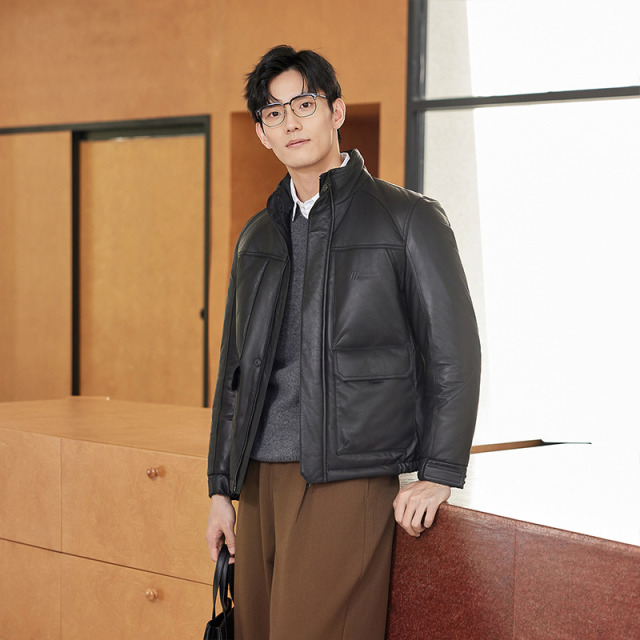 12720519.头层绵羊皮兽王男士冬季真皮羽绒服立领保暖御寒休闲羽绒皮衣