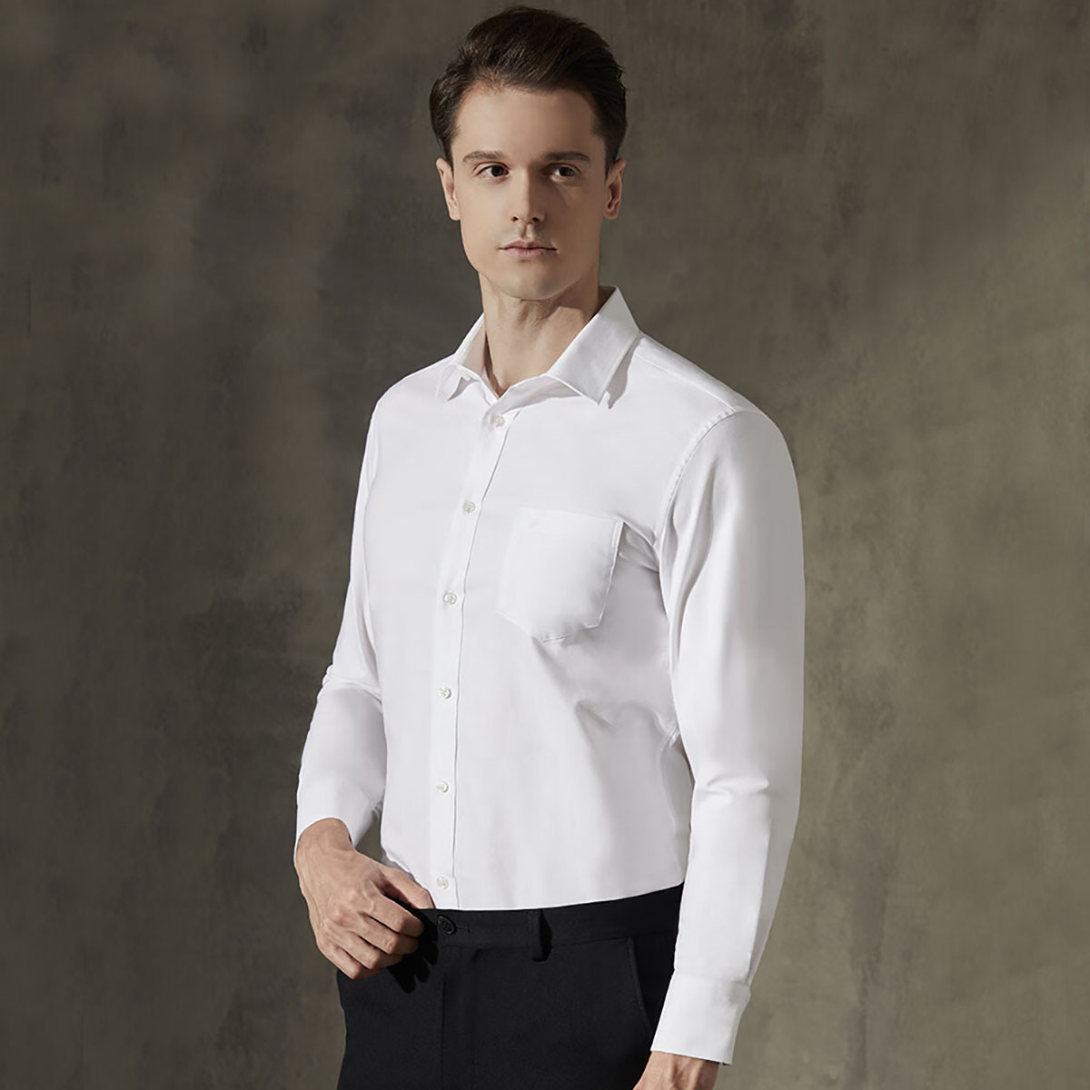 10285939.Nautica Tailored纯棉男士衬衫男春秋长袖商务正装男式纯色衬衣