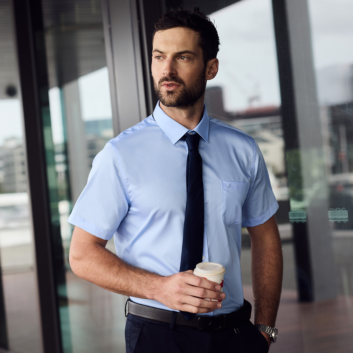 10285817.Nautica Tailored100%棉男士短袖衬衫商务正装纯棉衬衣