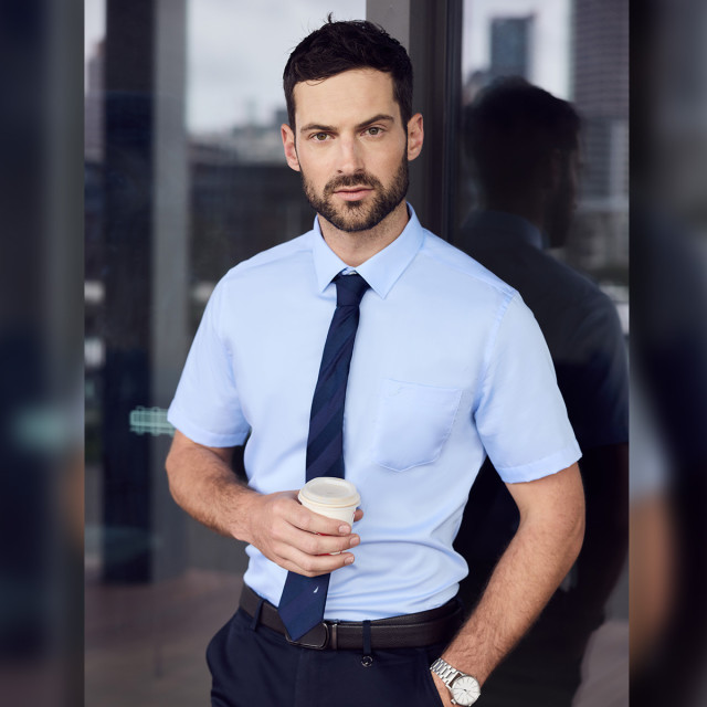 10285817.Nautica Tailored100%棉男士短袖衬衫商务正装纯棉衬衣