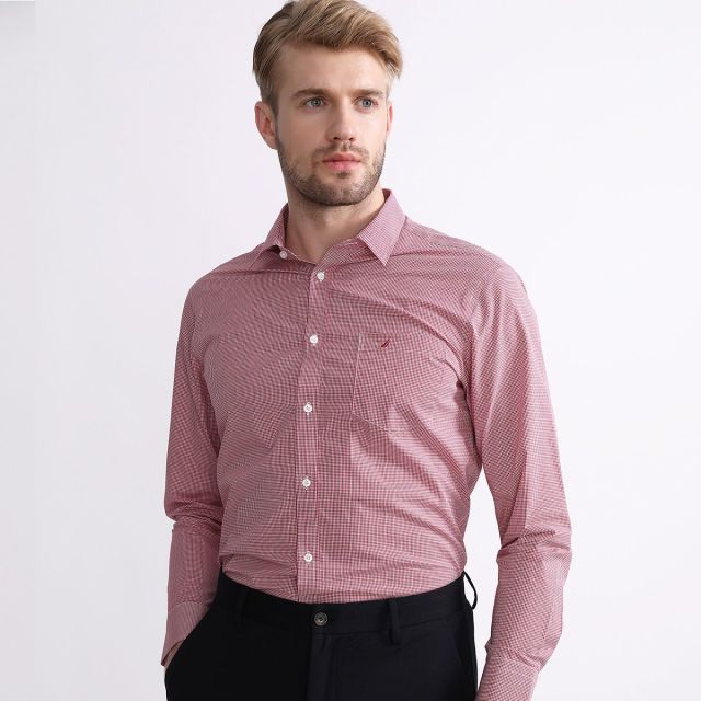 10287785.Nautica Tailored格子男士衬衫男春秋长袖商务正装男式衬衣