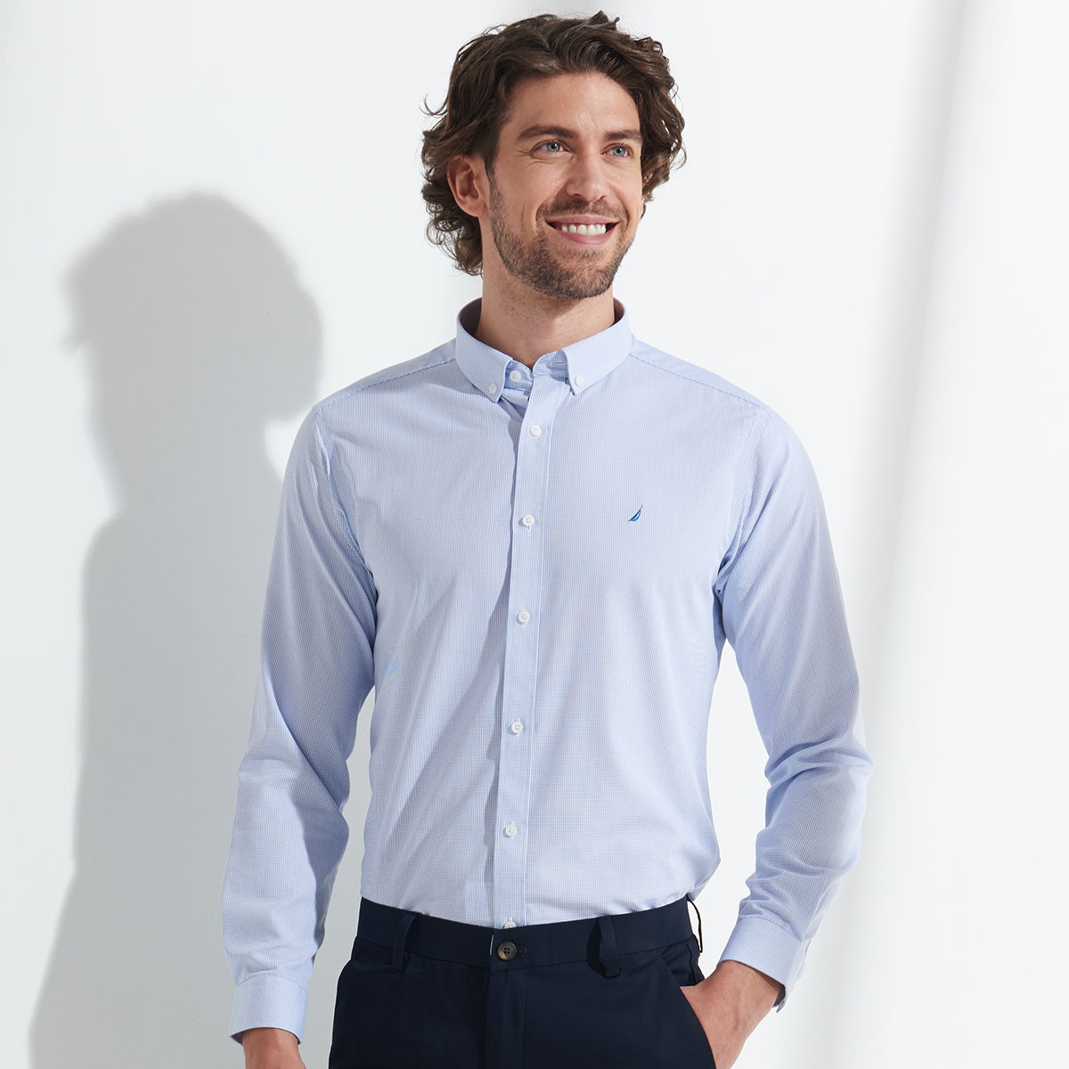 10285898.Nautica Tailored男士长袖衬衫商务正装条纹衬衣