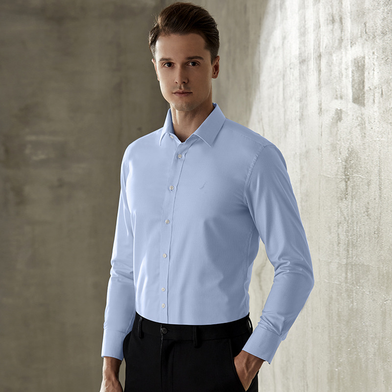 10288205.Nautica Tailored男士长袖衬衫商务正装小格子衬衣