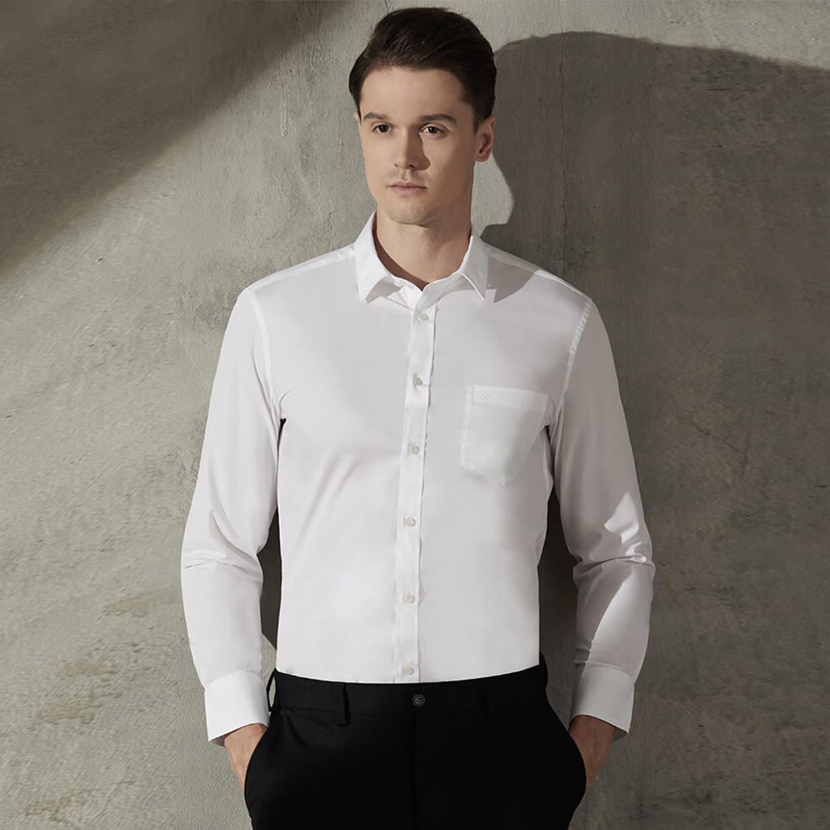 10285928.Nautica Tailored衬衫男春秋长袖商务正装男式纯白衬衣