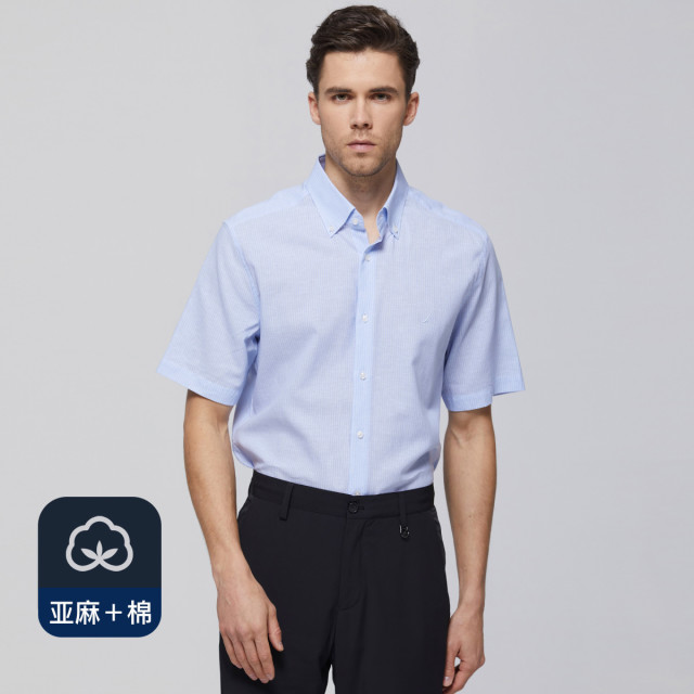 10819380.Nautica Tailored男士短袖衬衫亚麻商务正装衬衣