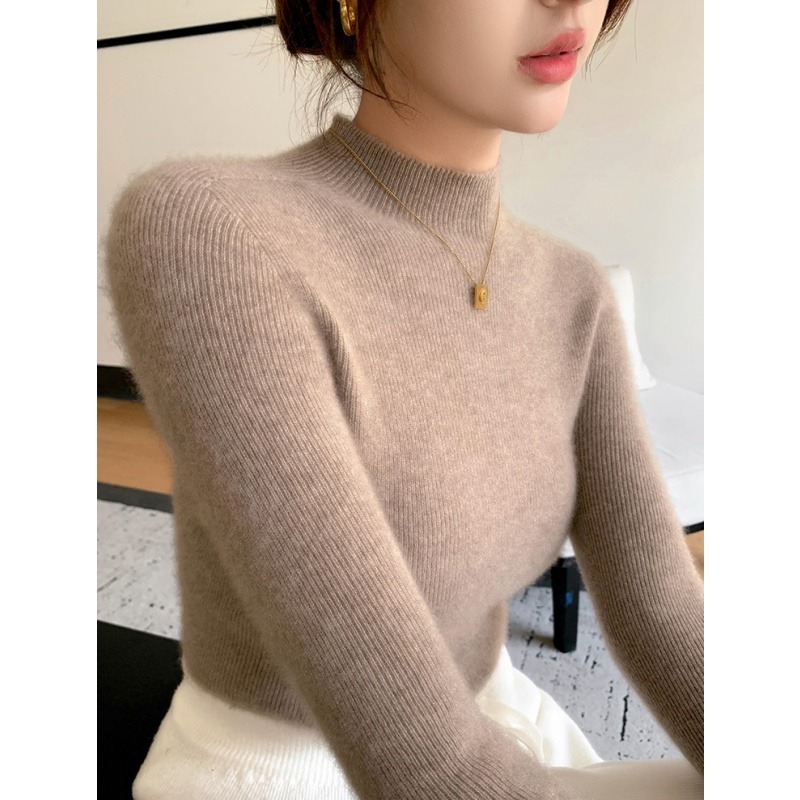 10025580.牧冬羊半高领纯色抽条针织衫