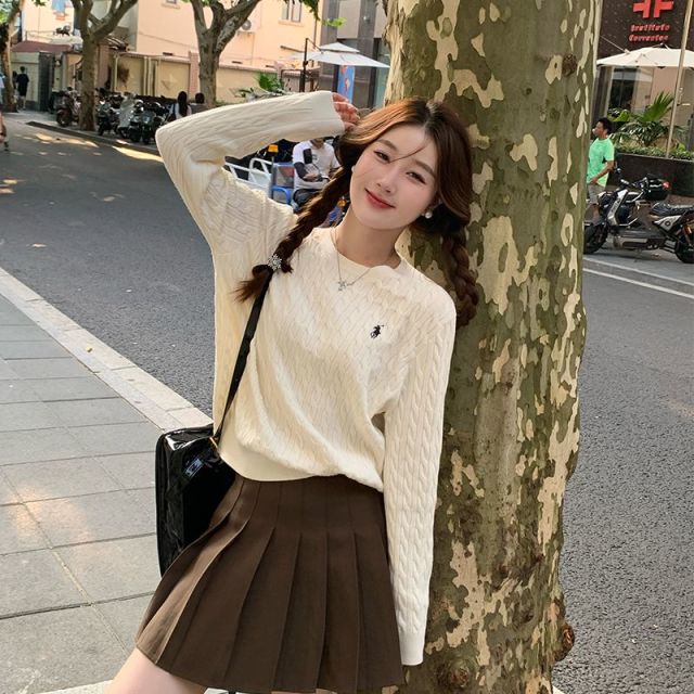 11421850.牧冬羊软糯韩版麻花高级感套头针织衫