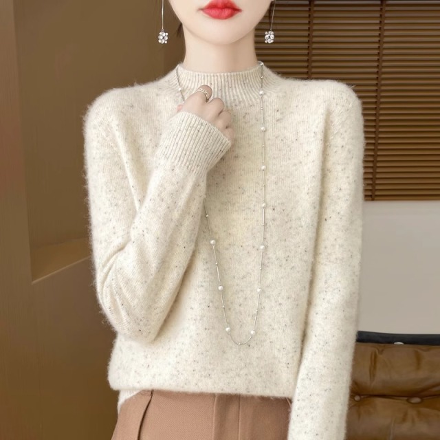 11502217.【100%羊毛】七针半高领彩点羊毛衫