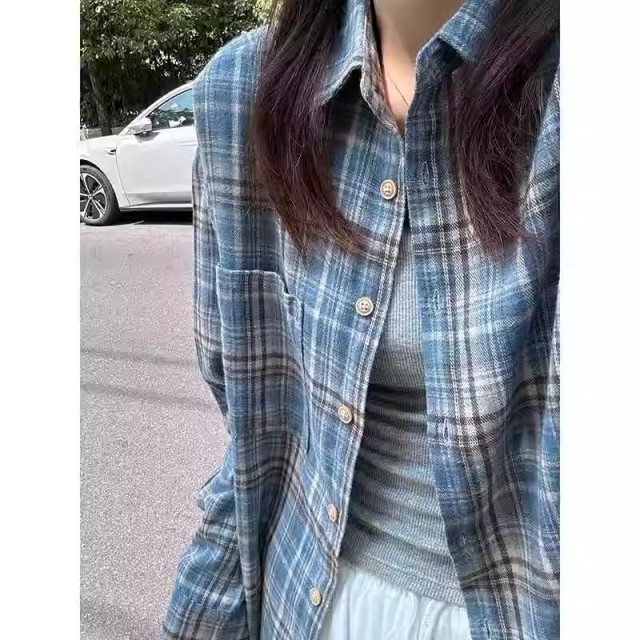 11710380.【磨毛格子衬衫】◎早春格子衬衫~好有氛围感