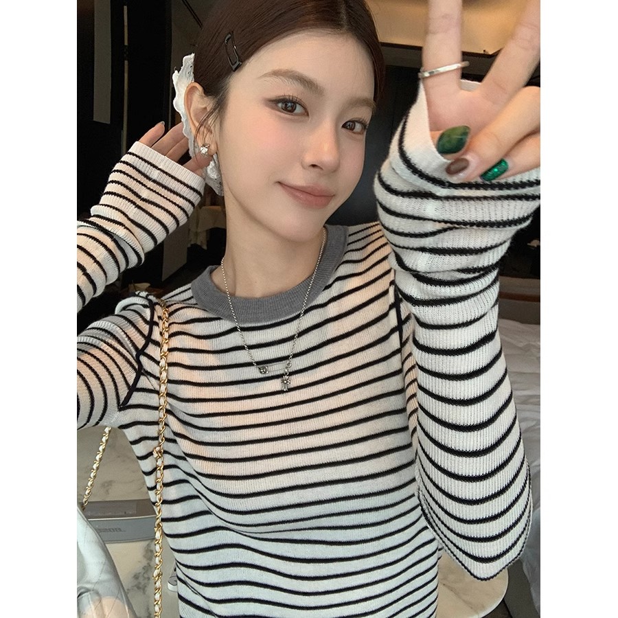 12498891.牧冬羊网红同款经典复古拼色领口针织衫