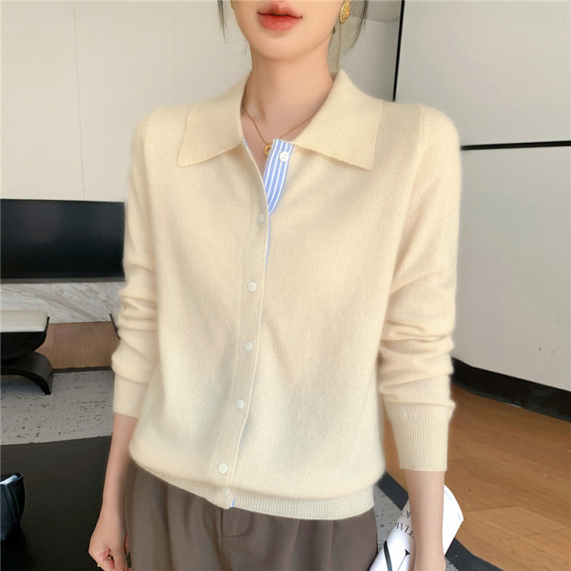 12490065.牧冬羊安迪绒POLO领彩条针织短外套