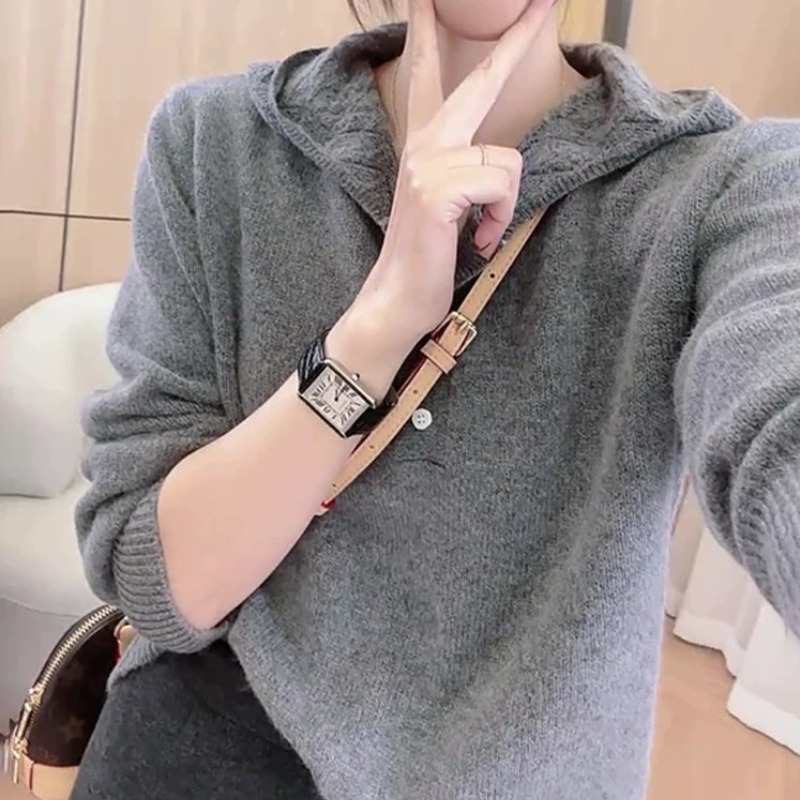 12658972.【100%羊毛】百搭连帽纯色针织羊毛衫