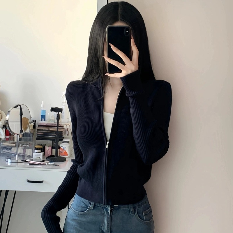 12698381.牧冬羊立领纯色拉链针织短外套