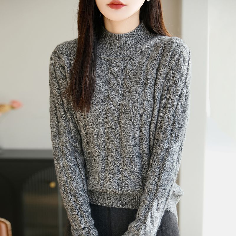 12884908.牧冬羊【加厚】精纺羊毛半高领花纱麻花针织衫