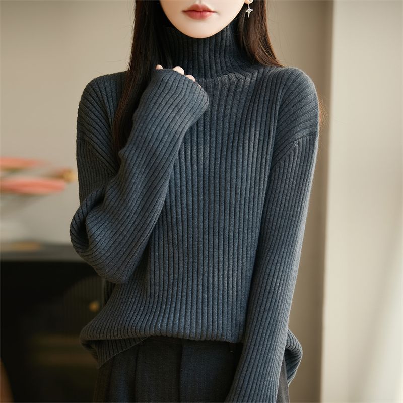 12985146.牧冬羊精纺羊毛高领坑条纯色针织衫