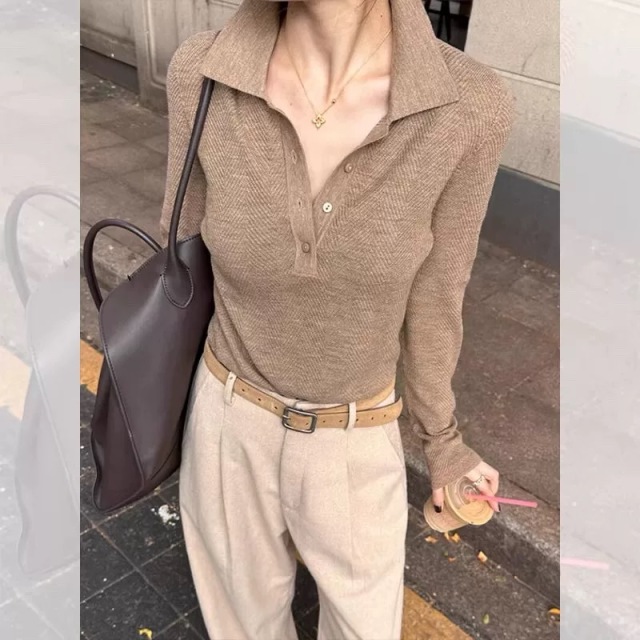 13819303.牧冬羊精纺羊毛翻领人字纹针织衫