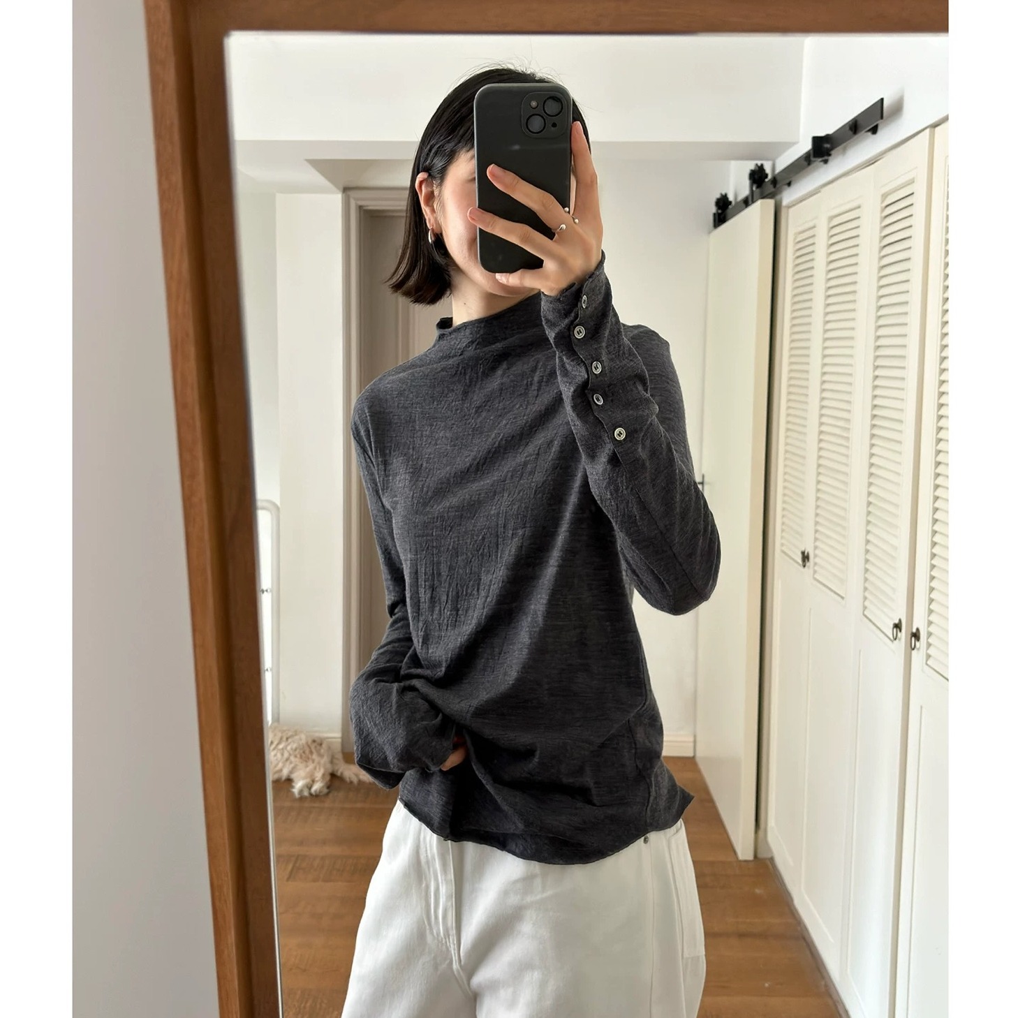 13819347.牧冬羊精纺羊毛背后扣打底卷边领针织衫