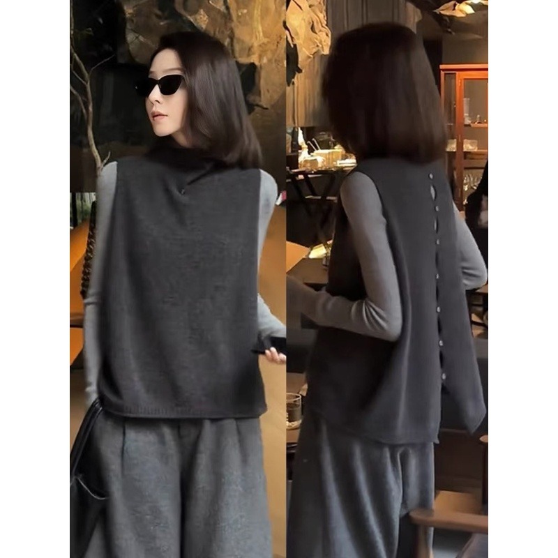 13819325.【100%羊毛】牧冬羊半高领后背扣羊毛马甲