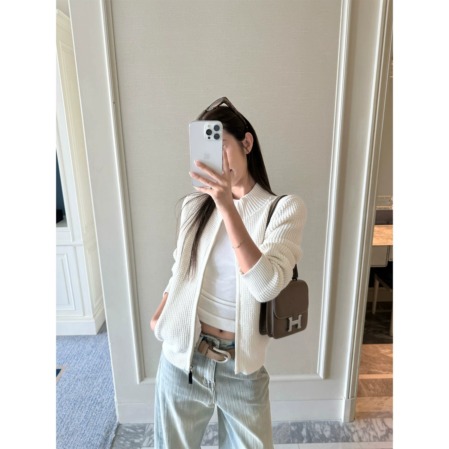 13835483.牧冬羊华夫格础简约显瘦百搭针织短外套