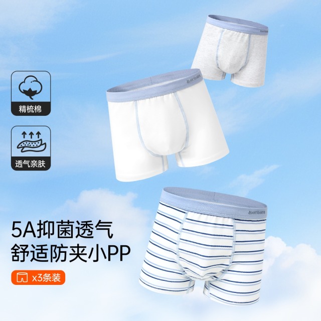 11895101.芬腾千线艺【3条装】男童内裤舒适棉拉架面料条纹男孩子中大童内裤短裤头