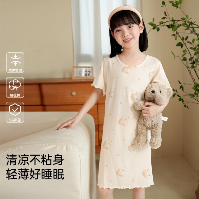 11915647.芬腾千线艺儿童睡裙女童连衣裙夏季棉透气薄款可爱卡通女童家居服睡裙