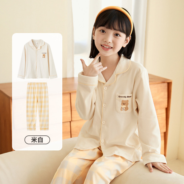 11914705.芬腾千线艺【A类纯棉】女童睡衣秋冬纯棉家居服中大童儿童睡衣套装