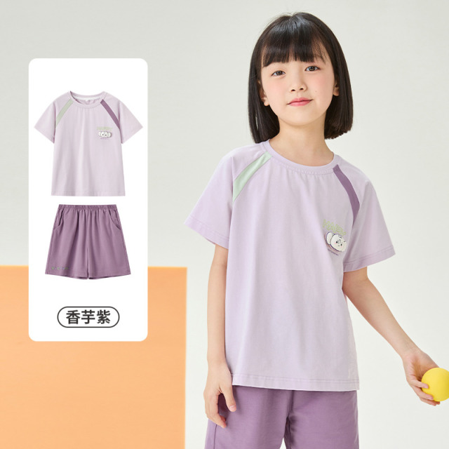 11933705.芬腾千线艺女童家居服睡衣纯棉夏季短袖短裤卡通中大童男童家居服套装