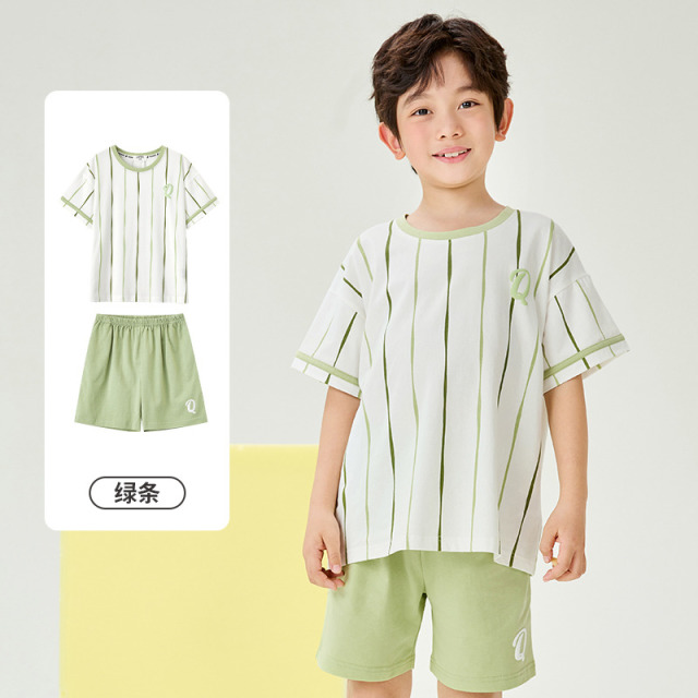 11934261.芬腾千线艺女童家居服睡衣棉夏季凉感短袖短裤睡衣男童中大童家居服套装