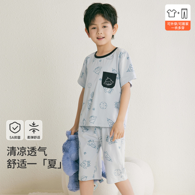 11933914.芬腾千线艺男童睡衣家居服纯棉夏季短袖短裤卡通男童中大童家居服套装