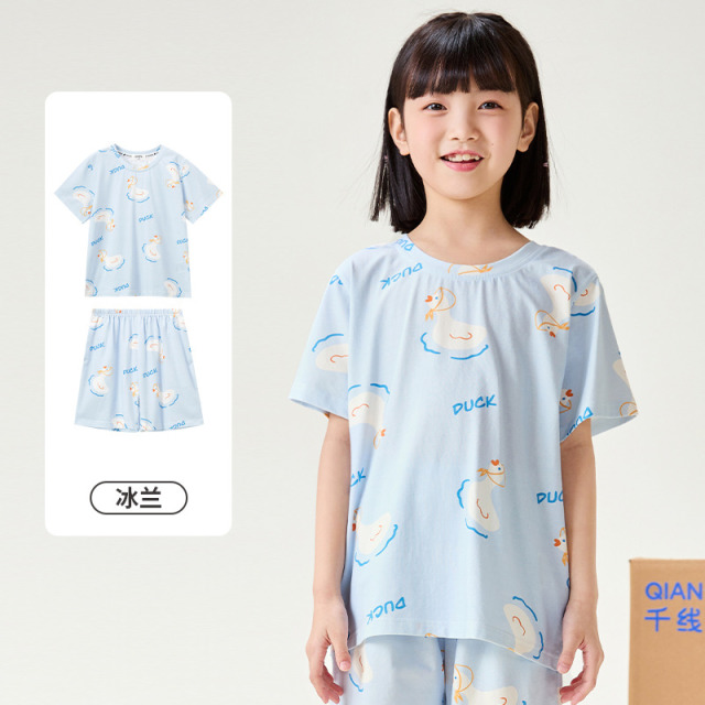 11940725.芬腾千线艺儿童睡衣女童棉夏季新款短袖短裤卡通中大童女童家居服套装