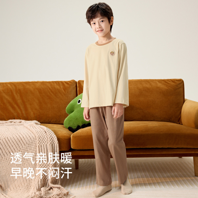 11940891.芬腾千线艺男童睡衣纯棉春夏季新款长袖长裤睡衣中大童男童家居服套装