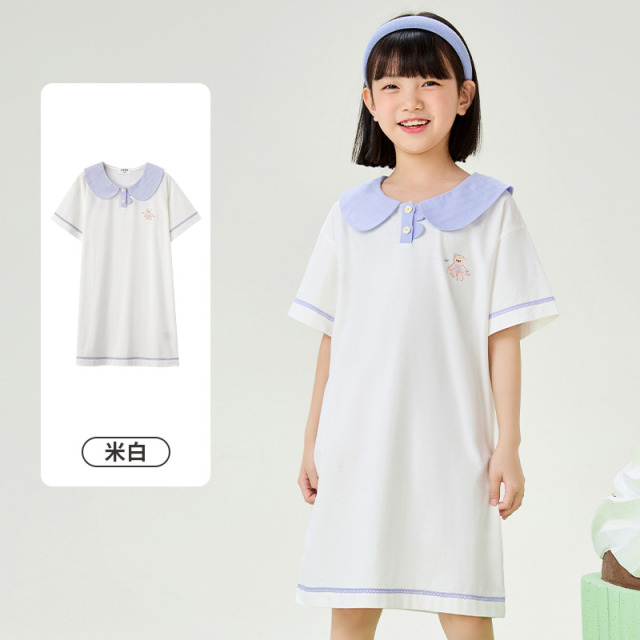 11933227.芬腾千线艺女童连衣裙纯棉夏季新款短袖睡裙卡通公主风连衣裙睡衣