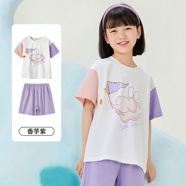 11938401.芬腾千线艺儿童睡衣纯棉夏季薄款空调服卡通中大童女童家居服套装
